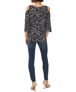Vince Camuto Women's Printed V-Neck Cold Shoulder Blouse -CeCe cloth-shop 23626125 fpx