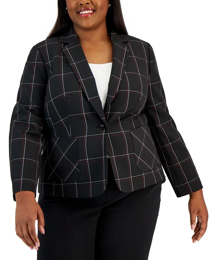 Kasper Plus Size Plaid Single-Button Notched-Collar Blazer 1 Kasper Plus Size Plaid Single-Button Notched-Collar Blazer