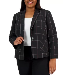 Kasper Plus Size Plaid Single-Button Notched-Collar Blazer 8 Kasper Plus Size Plaid Single-Button Notched-Collar Blazer -CeCe cloth-shop 23628511 fpx