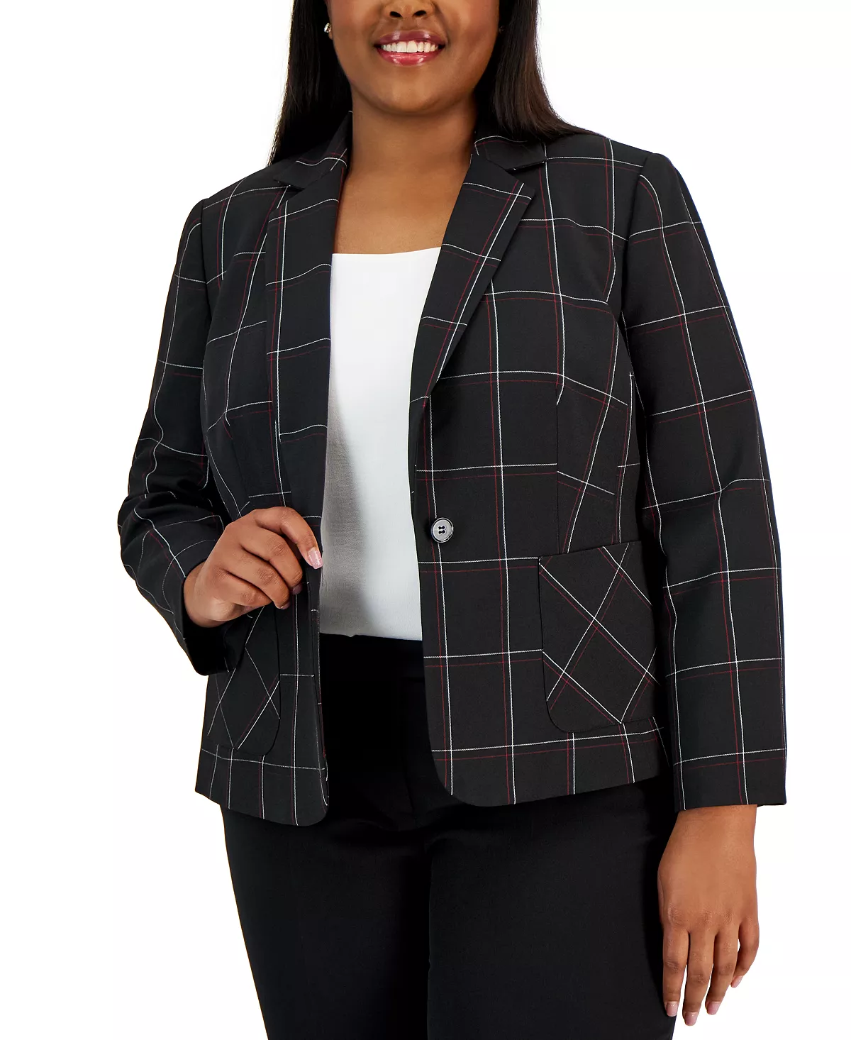 Kasper Plus Size Plaid Single-Button Notched-Collar Blazer 4 Kasper Plus Size Plaid Single-Button Notched-Collar Blazer - Image 4