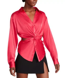 Steve Madden Women's Elle Satin Cutout Twist-Front Blouse -CeCe cloth-shop 23642049 fpx