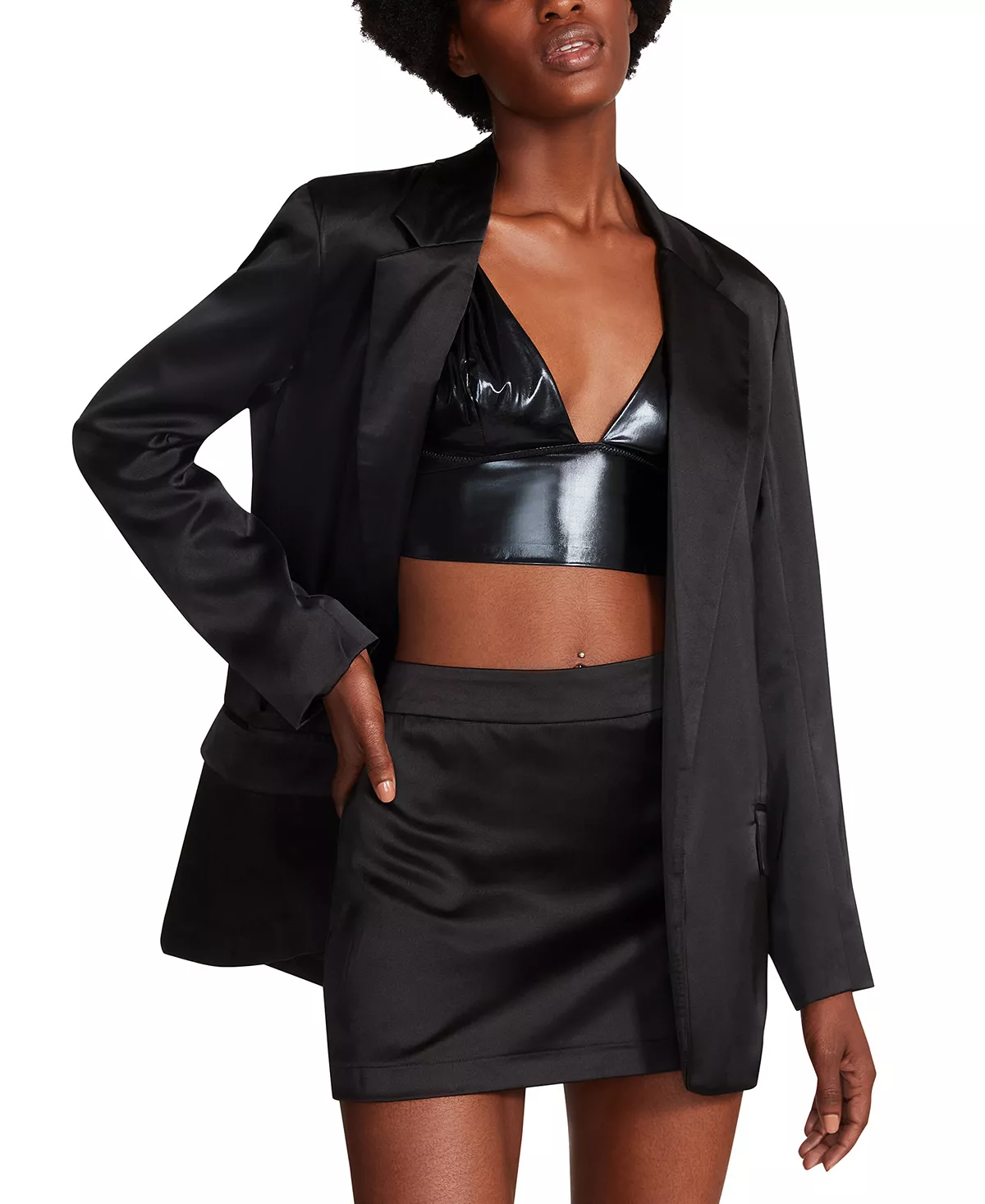 Steve Madden Women's Smooth Talk Satin Boyfriend Blazer 4 Steve Madden Women's Smooth Talk Satin Boyfriend Blazer - Image 4