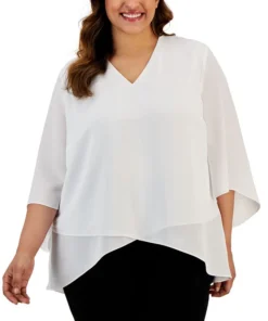Kasper Plus Size V-Neck Flutter-Sleeve Cross-Hem Top
