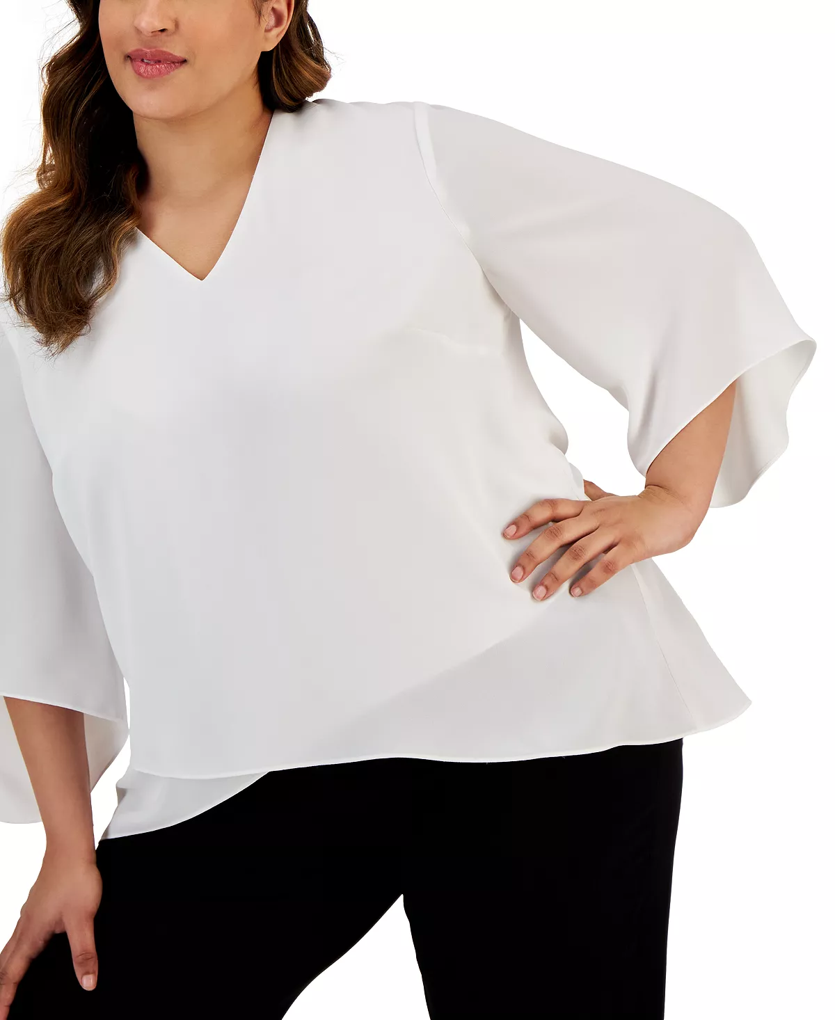 Kasper Plus Size V-Neck Flutter-Sleeve Cross-Hem Top 3 Kasper Plus Size V-Neck Flutter-Sleeve Cross-Hem Top - Image 3