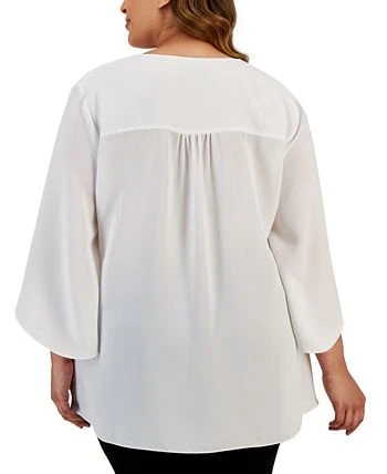 Kasper Plus Size V-Neck Flutter-Sleeve Cross-Hem Top 2 Kasper Plus Size V-Neck Flutter-Sleeve Cross-Hem Top - Image 2