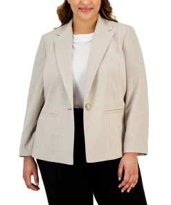 Kasper Plus Size Notch-Lapel Button-Front Long-Sleeve Blazer