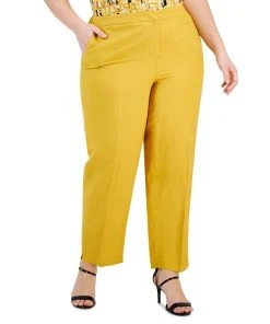 Kasper Plus Size Mid-Rise Straight-Leg Slit-Hem Pants