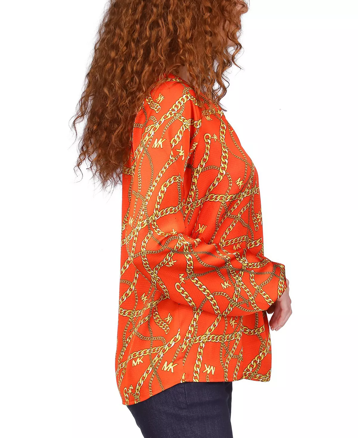 Michael Kors Women's Logo-Print Chain Split-Neck Top, Regular & Petite 4 Michael Kors Women's Logo-Print Chain Split-Neck Top, Regular & Petite - Image 4