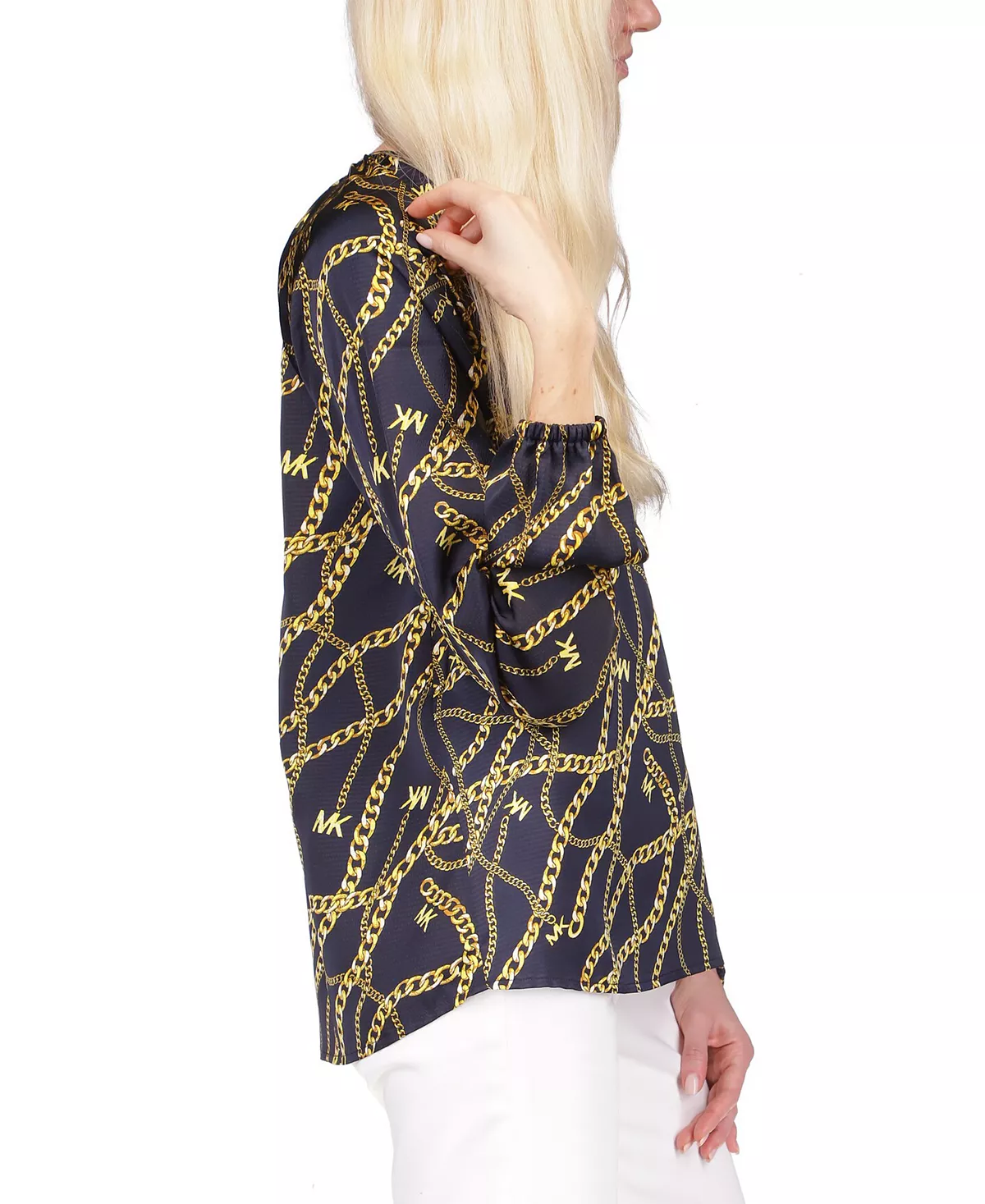 Michael Kors Women's Logo-Print Chain Split-Neck Top, Regular & Petite 5 Michael Kors Women's Logo-Print Chain Split-Neck Top, Regular & Petite - Image 5