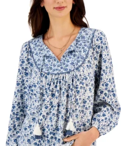Style & Co Women's Floral Printed Tasseled Peasant Top, Created For Macy's -CeCe cloth-shop 23656020 fpx