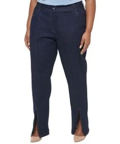 Calvin Klein Plus Size Slim-Leg Split-Front Denim Pants -CeCe cloth-shop 23666018 fpx