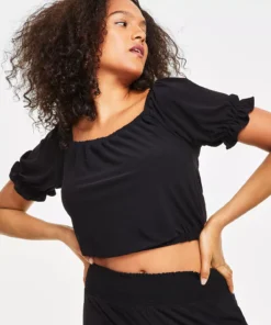 Bar III Women's Puff-Sleeve Crop Top, Created For Macy's -CeCe cloth-shop 23672596 fpx