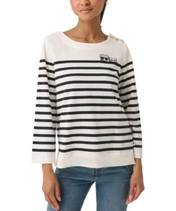 Karl Lagerfeld Paris Women's Cotton Signature Striped Top