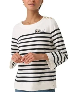 Karl Lagerfeld Paris Women's Cotton Signature Striped Top -CeCe cloth-shop 23676596 fpx