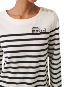 Karl Lagerfeld Paris Women's Cotton Signature Striped Top -CeCe cloth-shop 23676597 fpx