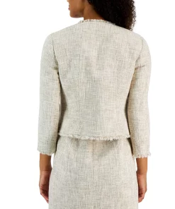 Anne Klein Women's Fringed Open-Front Tweed Tulip Jacket 6 Anne Klein Women's Fringed Open-Front Tweed Tulip Jacket -CeCe cloth-shop 23676851 fpx
