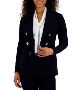 Anne Klein Women's Denim Faux Double Breasted Blazer