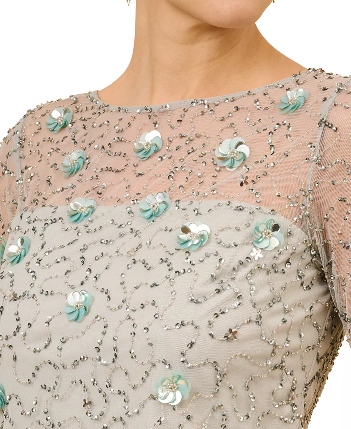 Adrianna Papell Women's Boat Neck Embellished Elbow-Sleeve Top 3 Adrianna Papell Women's Boat Neck Embellished Elbow-Sleeve Top - Image 3