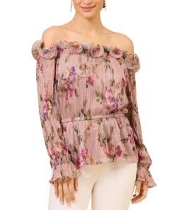 Adrianna Papell Women's Printed Ruffled Off-The-Shoulder Top