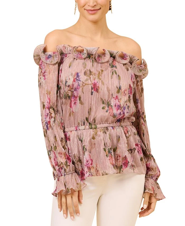 Adrianna Papell Women's Printed Ruffled Off-The-Shoulder Top 1 Adrianna Papell Women's Printed Ruffled Off-The-Shoulder Top