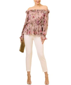 Adrianna Papell Women's Printed Ruffled Off-The-Shoulder Top 10 Adrianna Papell Women's Printed Ruffled Off-The-Shoulder Top -CeCe cloth-shop 23684838 fpx