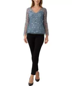 Adrianna Papell Women's V-Neck Embellished Flare-Sleeve Top -CeCe cloth-shop 23684958 fpx