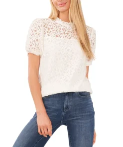 CeCe Women's Lace Ruffled-Neck Puff-Sleeve Top