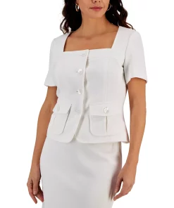 Kasper Women's Short-Sleeve Square-Neck Jacket -CeCe cloth-shop 23703012 fpx