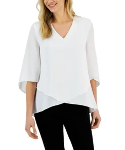 Kasper Women's Flutter-Sleeve Asymmetrical-Hem V-Neck Blouse