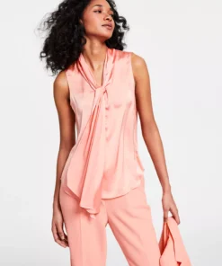 Bar III Women's Sleeveless Bow-Tie Blouse, Created For Macy's -CeCe cloth-shop 23717618 fpx