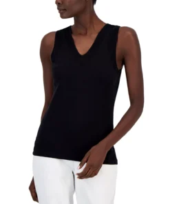 Anne Klein Women's V-Neck Mesh-Trim Tank Top -CeCe cloth-shop 23719825 fpx