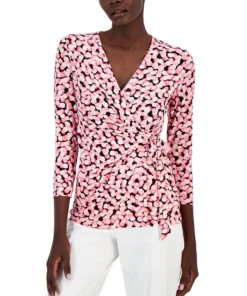 Anne Klein Women's Abstract-Print Ity 3Q Wrap Top