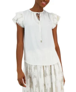 Anne Klein Women's Lace Cap-Sleeve Split-Neck Top