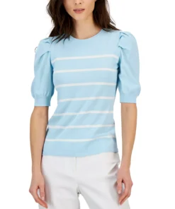 Anne Klein Women's Striped Puff-Sleeve Top -CeCe cloth-shop 23719871 fpx