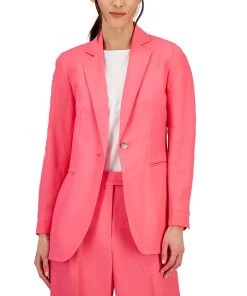 Anne Klein Women's Linen-Blend One-Button Blazer