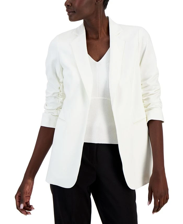Anne Klein Women's Collection Scrunch-Sleeve Open-Front Blazer 1 Anne Klein Women's Collection Scrunch-Sleeve Open-Front Blazer