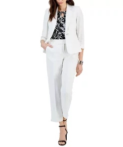 Kasper Linen Straight Leg Mid Rise Side Slit Pants -CeCe cloth-shop 23720602 fpx