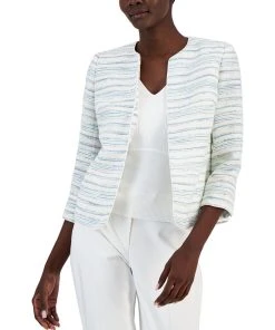 Anne Klein Women's Striped Tweed Open-Front Cardigan Jacket