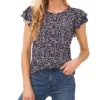 CeCe Women's Floral-Print Double-Ruffle Sleeve Top