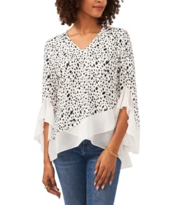 Vince Camuto Women's Flutter Sleeve V-Neck Animal Print Top