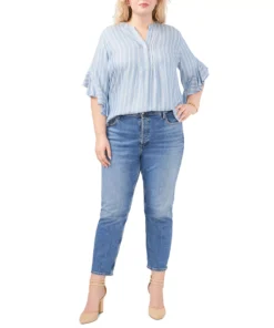 Vince Camuto Plus Size Ruffled-Cuff Pleated-Neck Top -CeCe cloth-shop 23775404 fpx