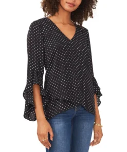 Vince Camuto Women's Printed V-Neck Flutter Sleeve Top