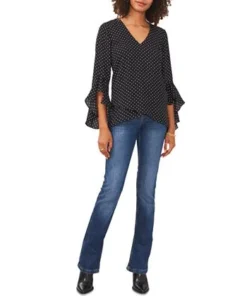 Vince Camuto Women's Printed V-Neck Flutter Sleeve Top -CeCe cloth-shop 23776632 fpx