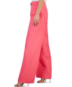 Anne Klein Women's Linen High Rise Wide-Leg Asymmetrical-Fly Pants -CeCe cloth-shop 23777178 fpx