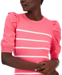 Anne Klein Women's Striped Puff-Sleeve Top -CeCe cloth-shop 23777379 fpx