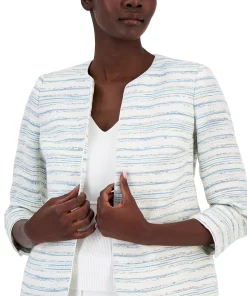 Anne Klein Women's Striped Tweed Open-Front Cardigan Jacket -CeCe cloth-shop 23777438 fpx