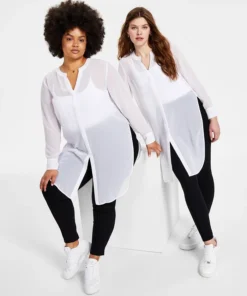 Bar III Semi-Sheer Tunic Blouse, P/XS-4X, Created For Macy's