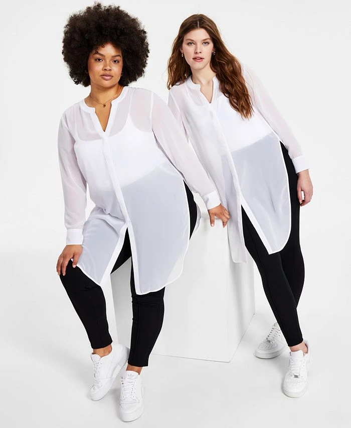 Bar III Semi-Sheer Tunic Blouse, P/XS-4X, Created For Macy's 1 Bar III Semi-Sheer Tunic Blouse, P/XS-4X, Created For Macy's