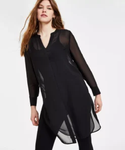 Bar III Semi-Sheer Tunic Blouse, P/XS-4X, Created For Macy's 11 Bar III Semi-Sheer Tunic Blouse, P/XS-4X, Created For Macy's -CeCe cloth-shop 23803634 fpx
