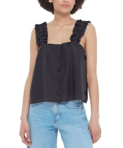 Black Tape Women's Ruffled-Strap Button-Front Camisole
